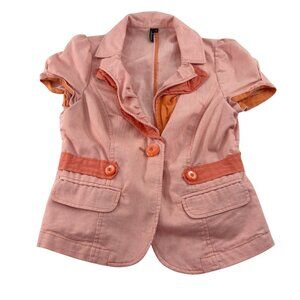 Ambition Striped Short Sleeve‎ Blazer Jacket Size Small Orange Y2k